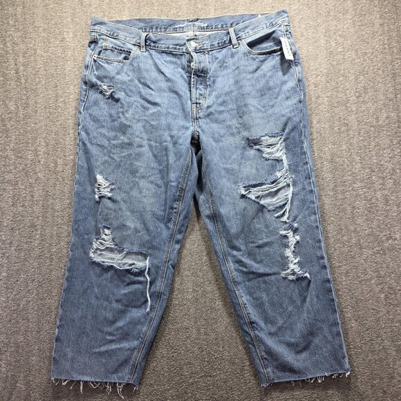 Old Navy Jeans Womens 20 Blue High Rise Slouchy Straight Distressed Raw Hem - Picture 1 of 11